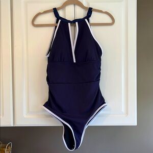 Cupshe Navy Blue Swimsuit with White Trim. NWT